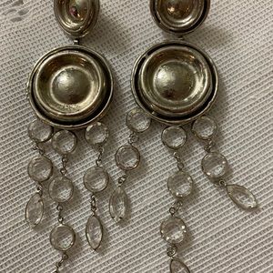 Silver and glass Large  vintage drop earrings